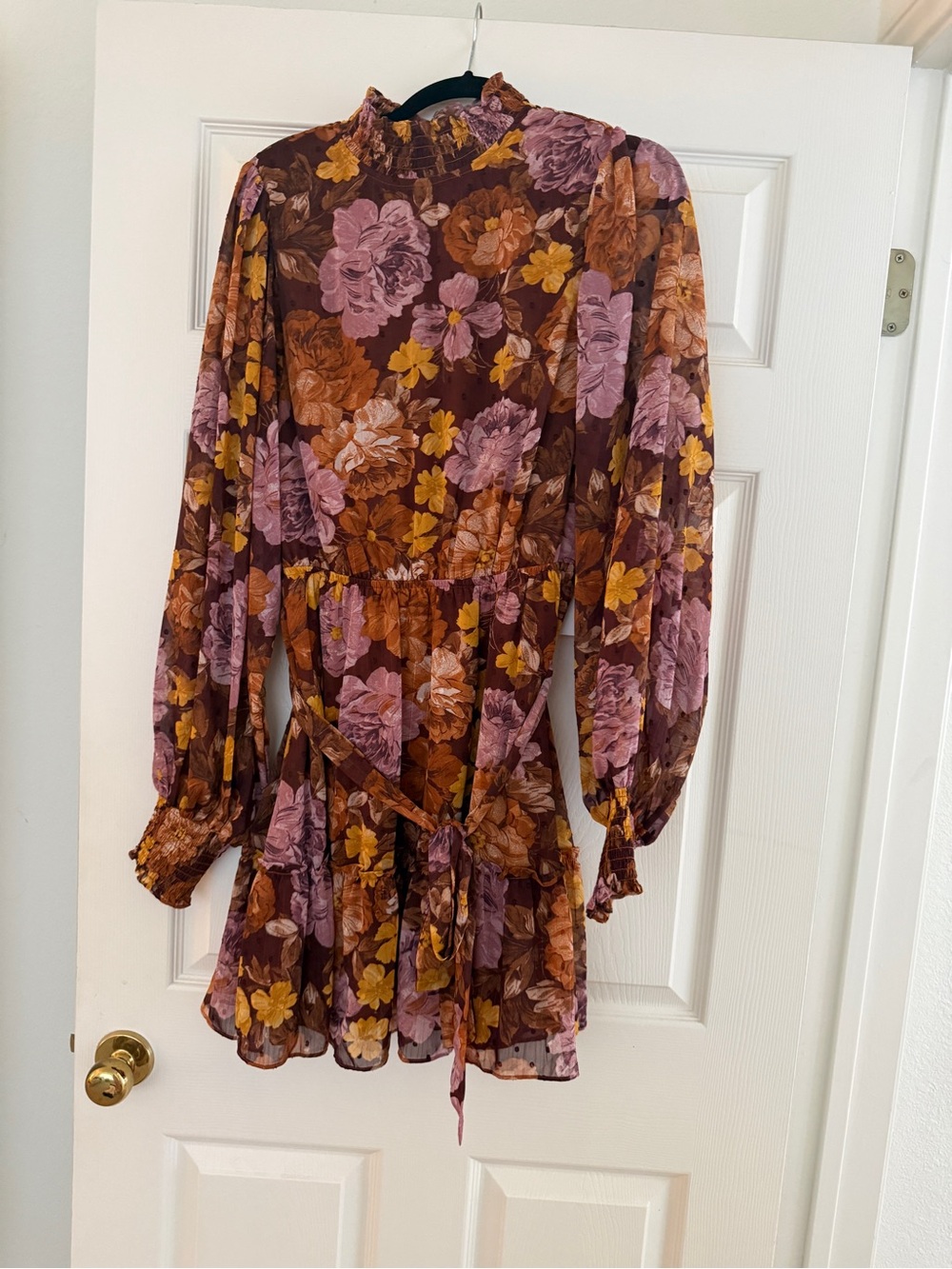 Red Dress Boutique Floral Mini Dress in Brown, Mauve & Mustard